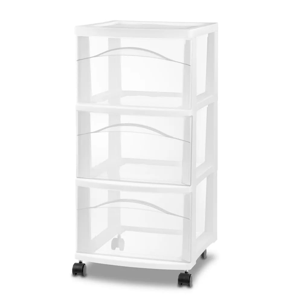 White 3 Tier Portable Plastic Storage Drawer with Wheels B513103