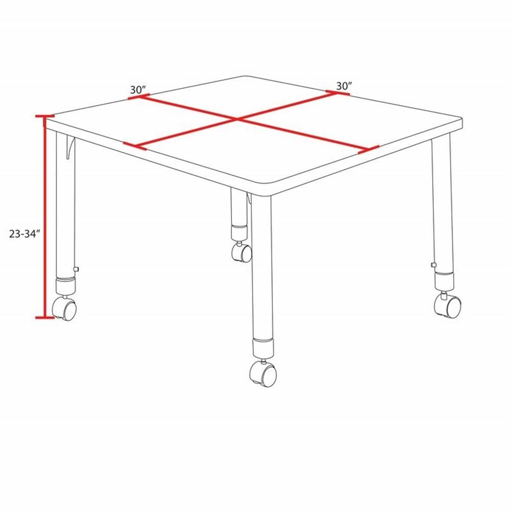 30" Square Mobile Table with 4 Blue Stackable Chairs P2240