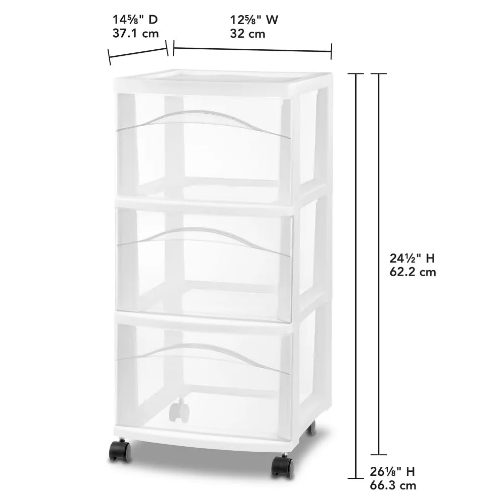 White 3 Tier Portable Plastic Storage Drawer with Wheels B513103