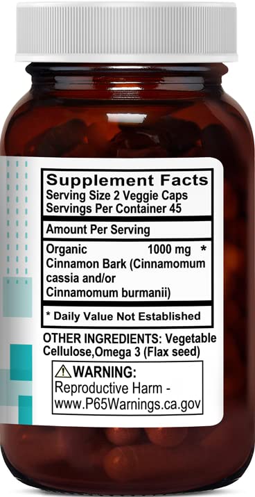 Organic Cinnamon 1000 mg 90 Vegetable Capsules F7423