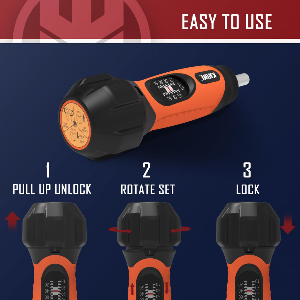 Torque Screwdriver Wrench Set 10-70 Inch Pounds 21 Hex Bits Orange X95100