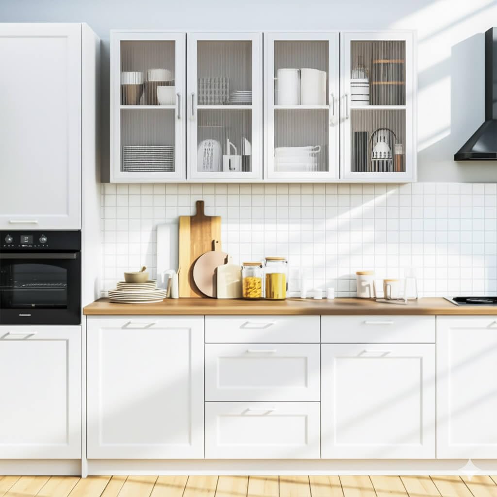 White Wall Cabinet with Acrylic Glass Doors and Adjustable Shelf, Set of 2 S80513