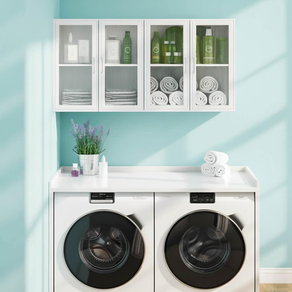 White Wall Cabinet with Acrylic Glass Doors and Adjustable Shelf, Set of 2 S80513