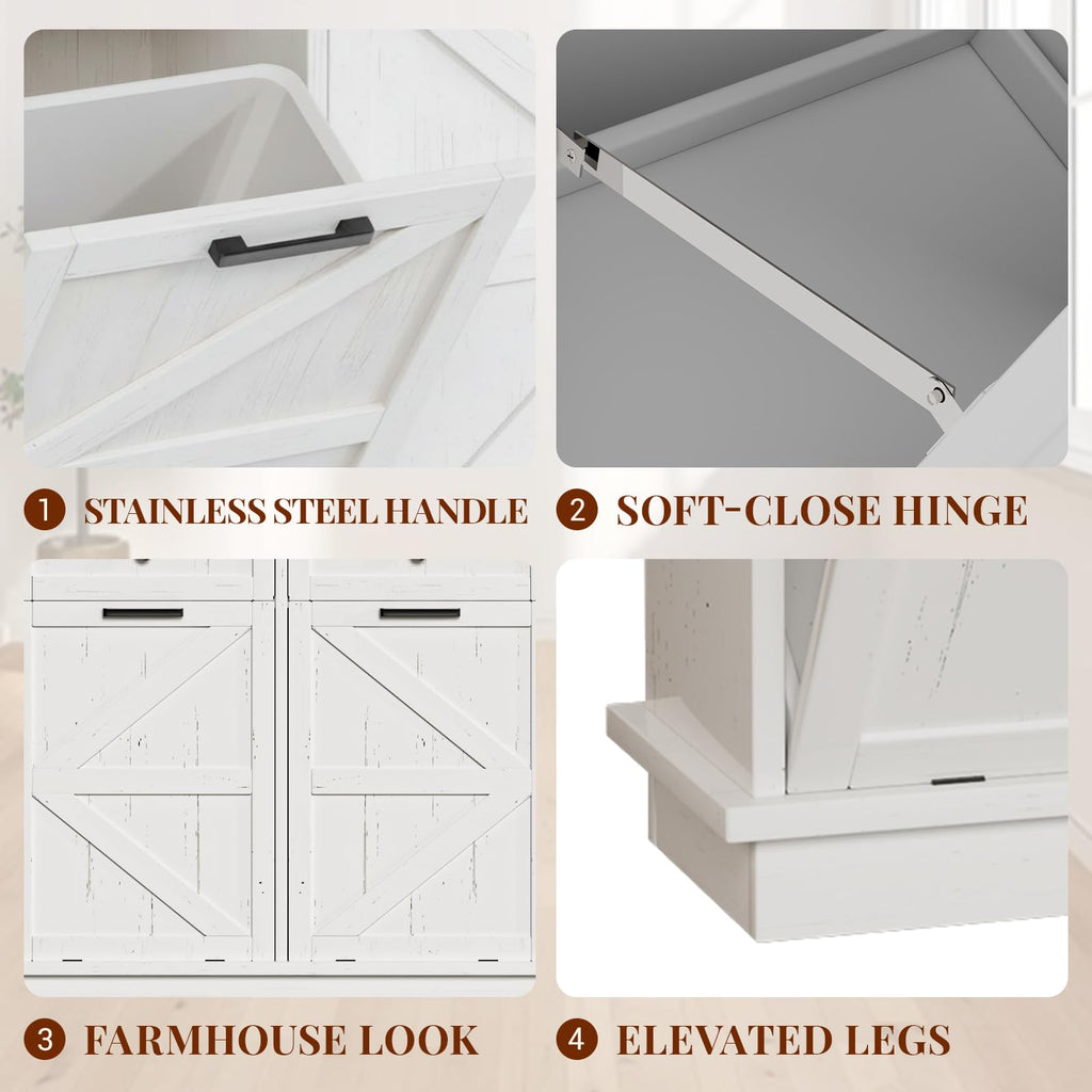 20 Gallon Wooden Tilt Out Trash Can Cabinet with 2 Drawers W7087