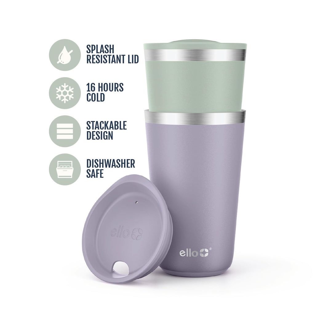16oz Stainless Steel Stacking Cups with Lids, 2 Pack S7639