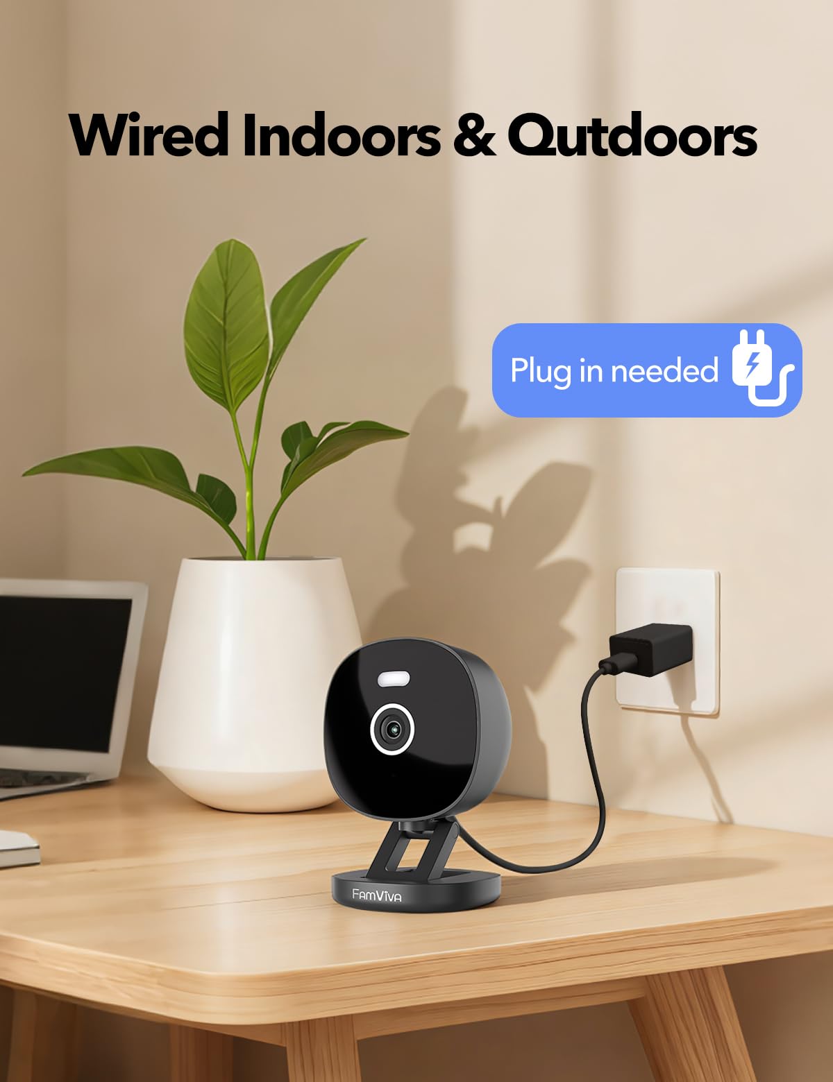 2K Wired Security Camera, Indoor/Outdoor, IP65 Waterproof Color Night Vision, Black E21635