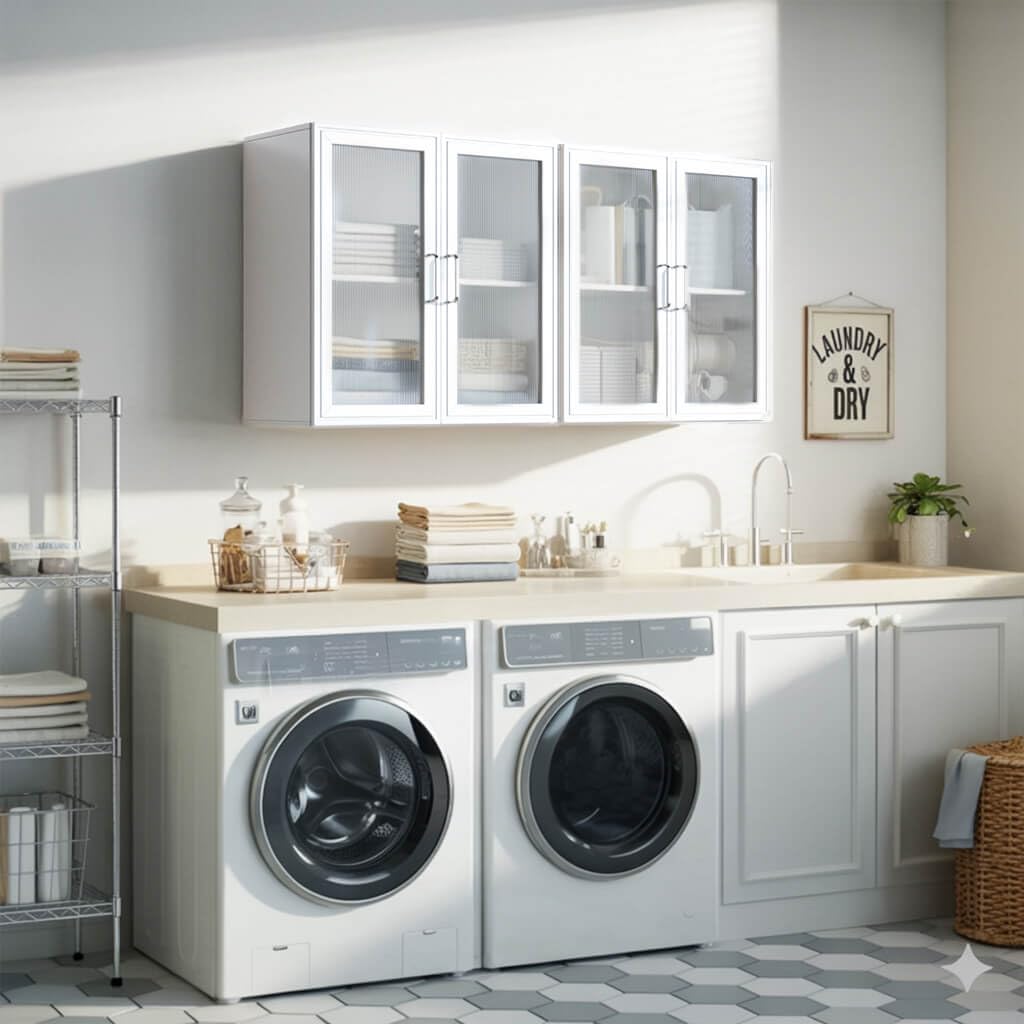 White Wall Cabinet with Acrylic Glass Doors and Adjustable Shelf, Set of 2 S80513