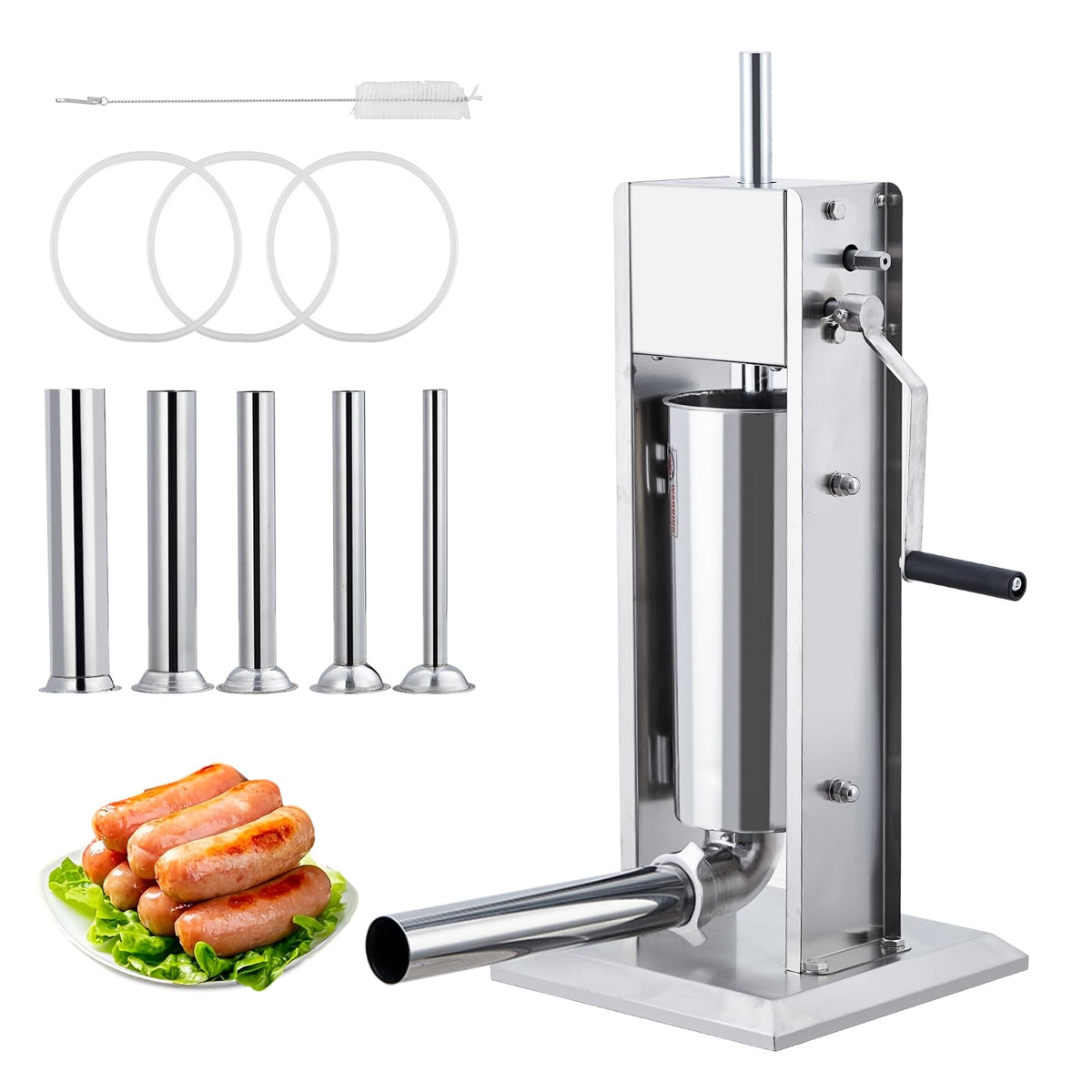 Manual Stainless Steel Sausage Stuffer with 5 Stuffing Tubes E844950