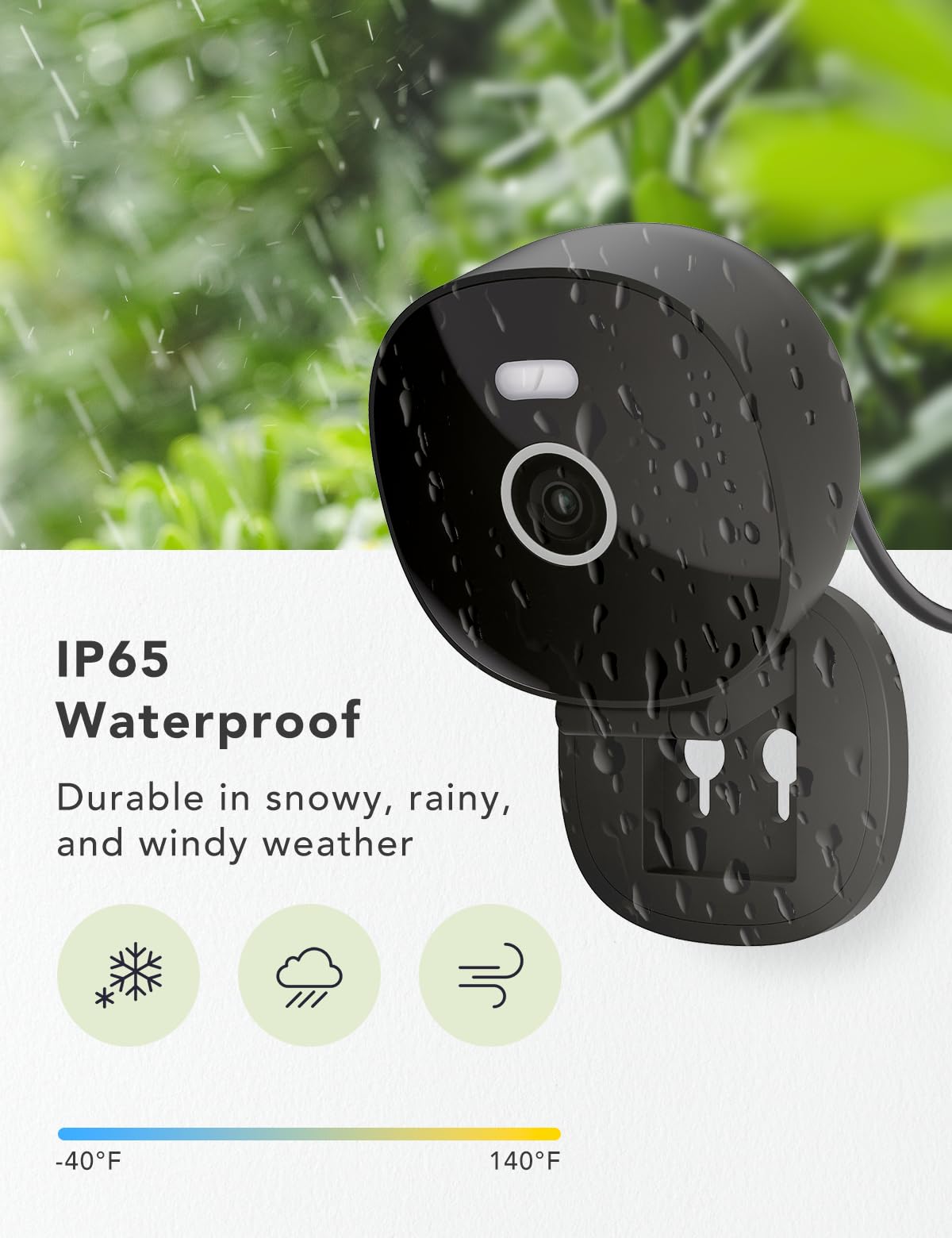 2K Wired Security Camera, Indoor/Outdoor, IP65 Waterproof Color Night Vision, Black E21635