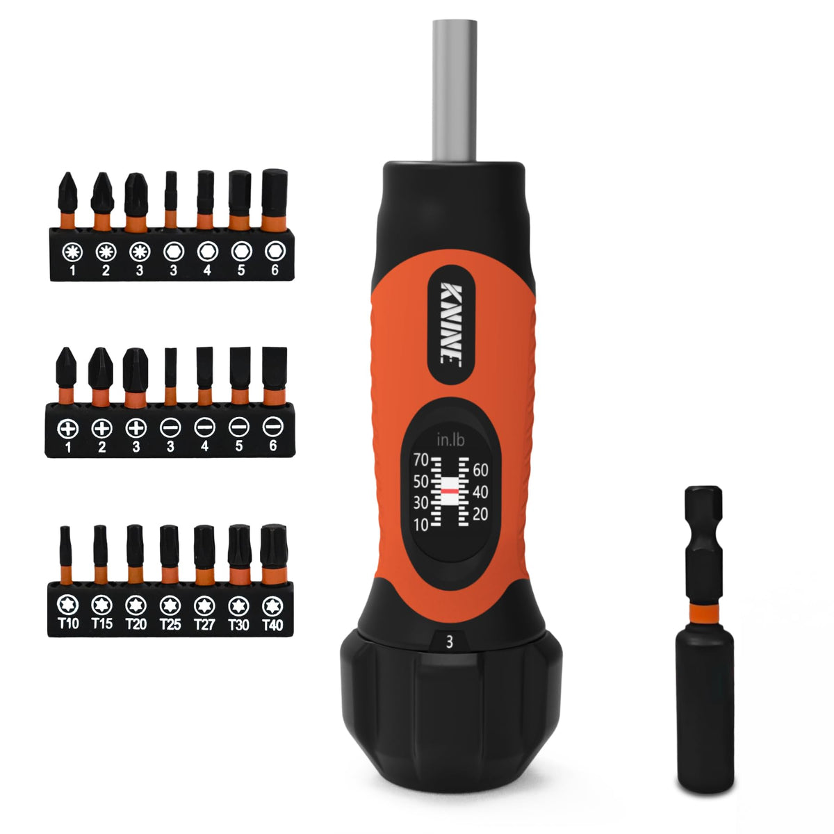 Torque Screwdriver Wrench Set 10-70 Inch Pounds 21 Hex Bits Orange X95100