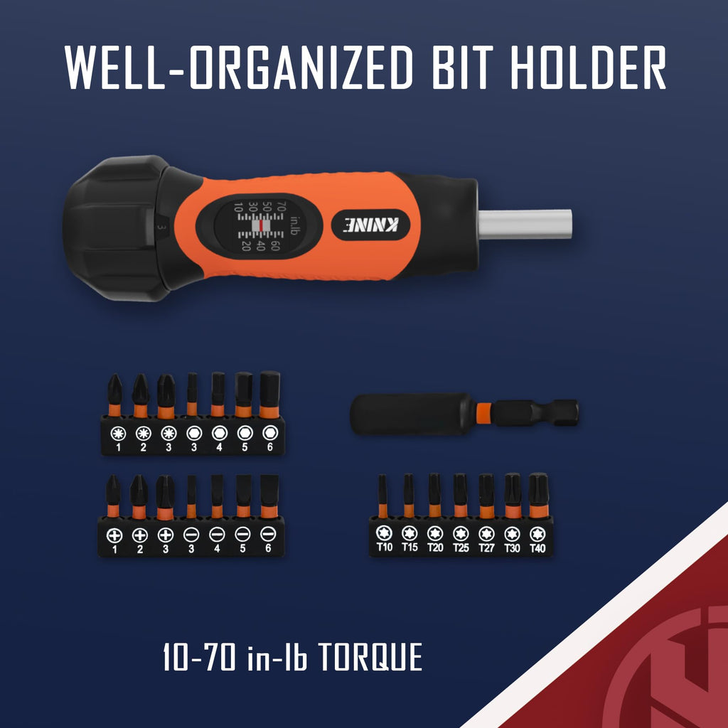 Torque Screwdriver Wrench Set 10-70 Inch Pounds 21 Hex Bits Orange X95100
