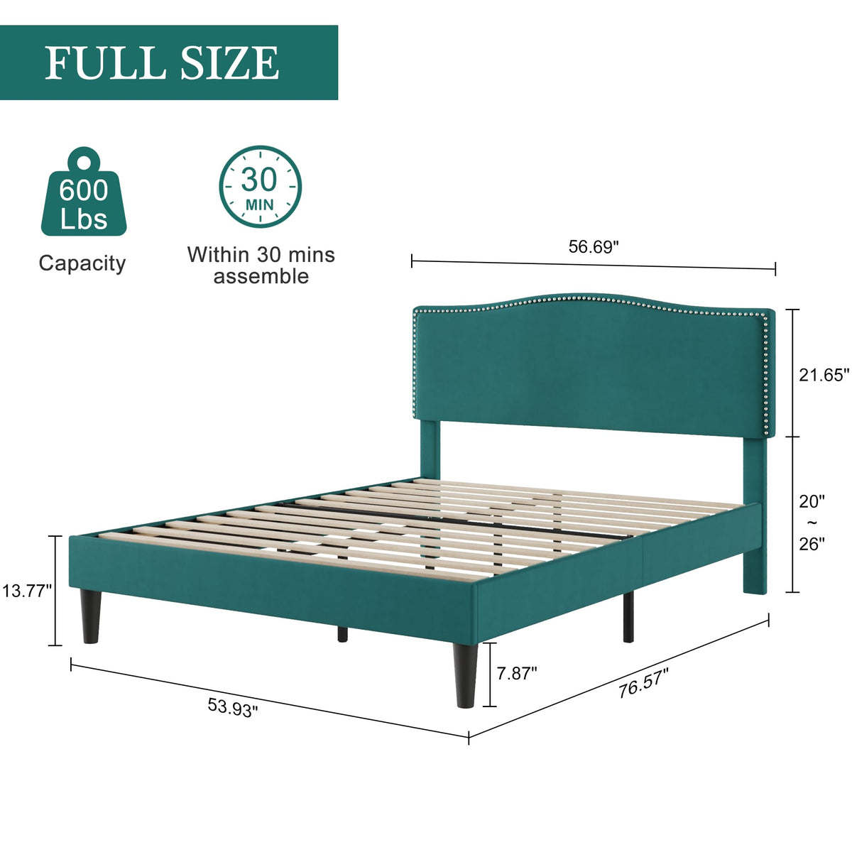 Full Platform Bed Frame with Adjustable Upholstered Headboard Z775759