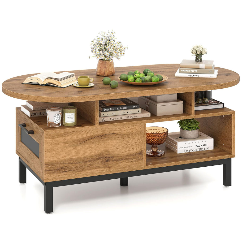 47" Oval Wood Coffee Table with Storage O99049
