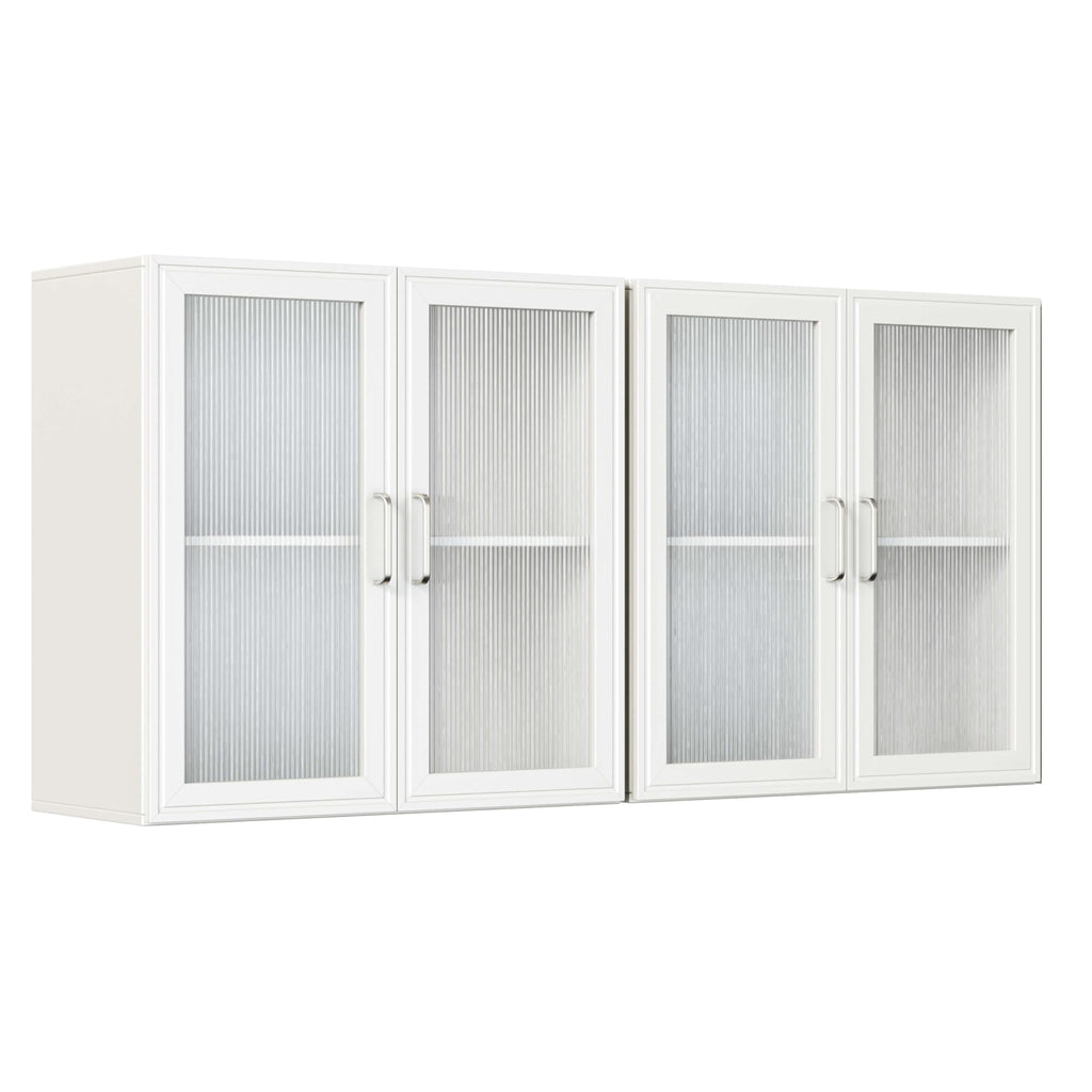 White Wall Cabinet with Acrylic Glass Doors and Adjustable Shelf, Set of 2 S80513