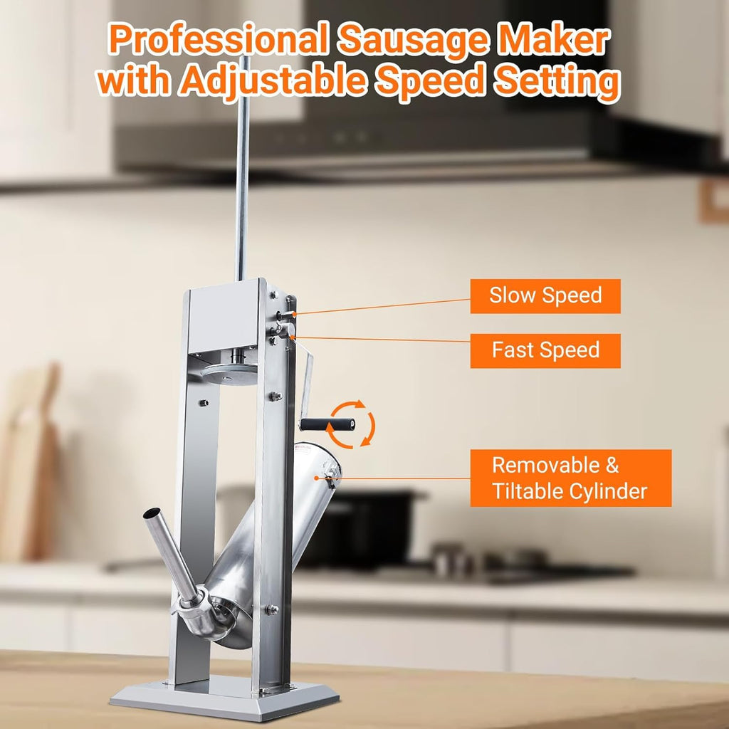 15LBS/7L Two Speed Stainless Steel Sausage Stuffer with 4 Stuffing Tubes Z431101