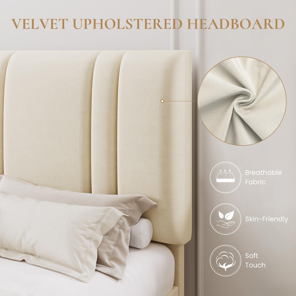 Queen Size Velvet Bed Frame with Adjustable Headboard K65588