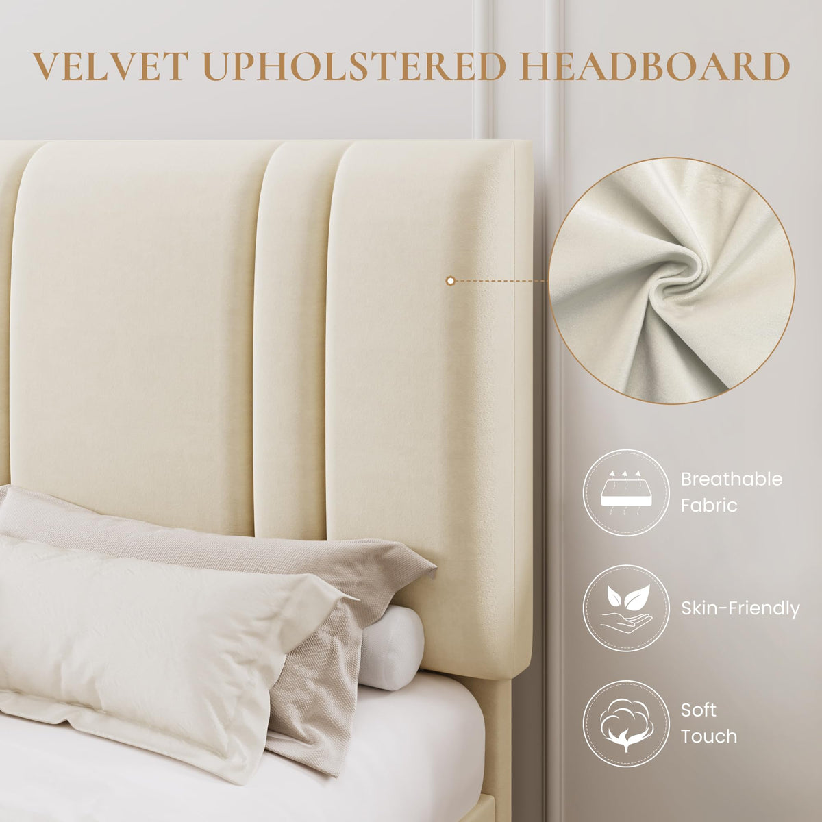 Queen Size Velvet Bed Frame with Adjustable Headboard K65588