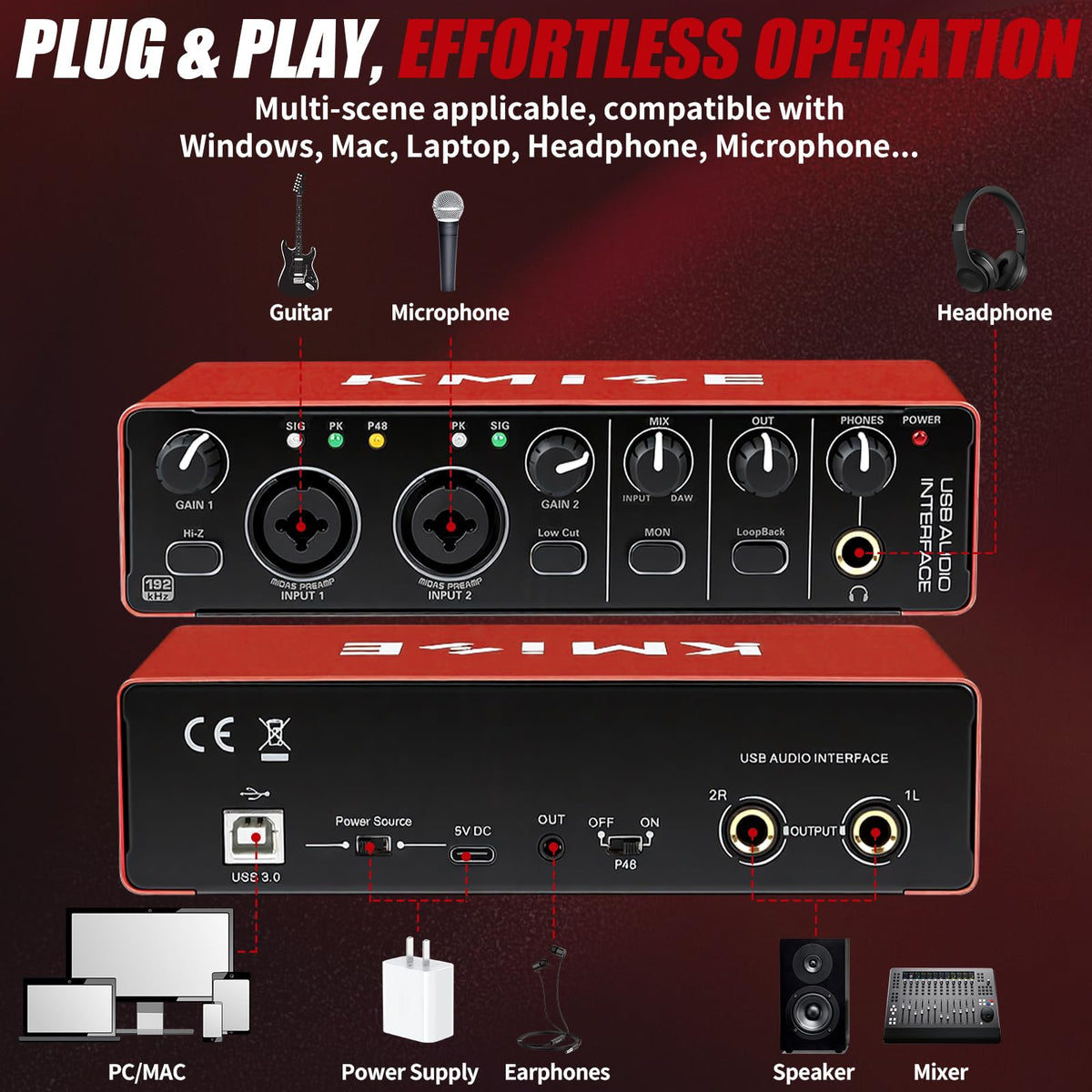 USB Audio Interface with 48V Phantom Power J33449