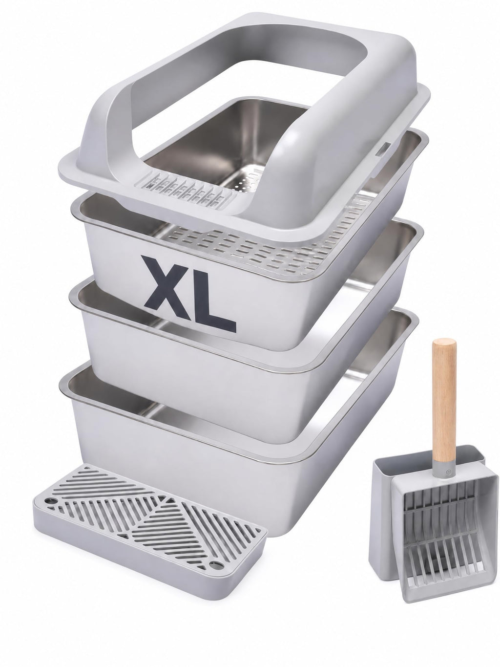XL Stainless Steel Sifting Cat Litter Box with High Sides D78376