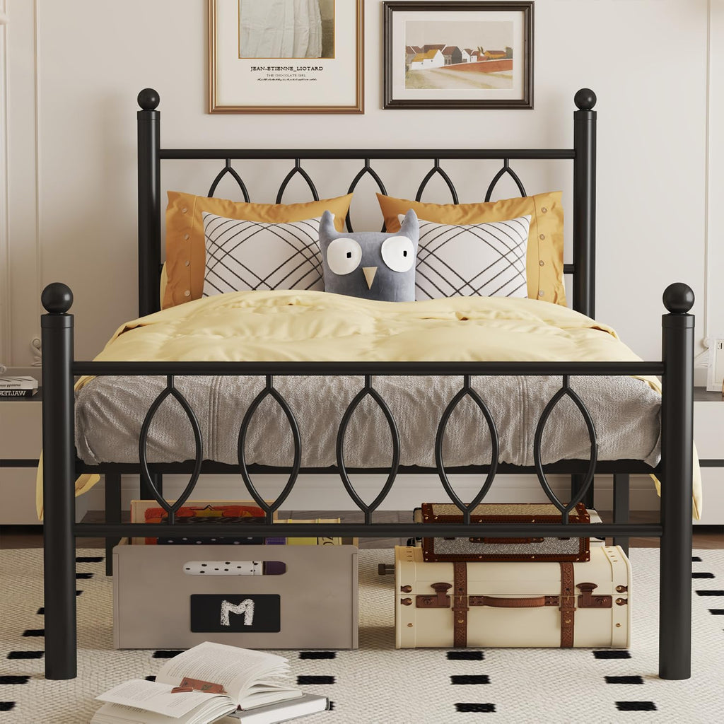 Black 14 Inch Metal Platform Twin Bed Frame with Headboard X91638