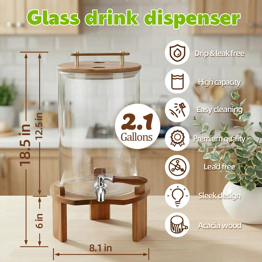 2.1 Gallon Glass Beverage Dispenser with Stand and Stainless Steel Spigot P7426