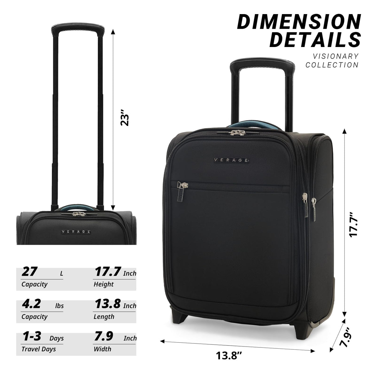 16-Inch Black Underseat Carry On Luggage with Wheels Z270