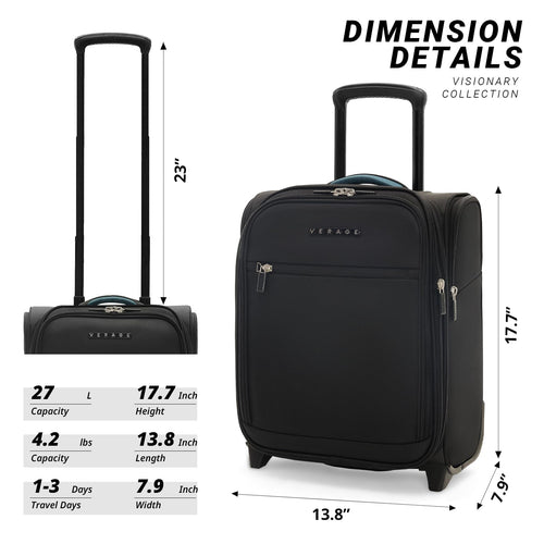 16-Inch Black Underseat Carry On Luggage with Wheels Z270