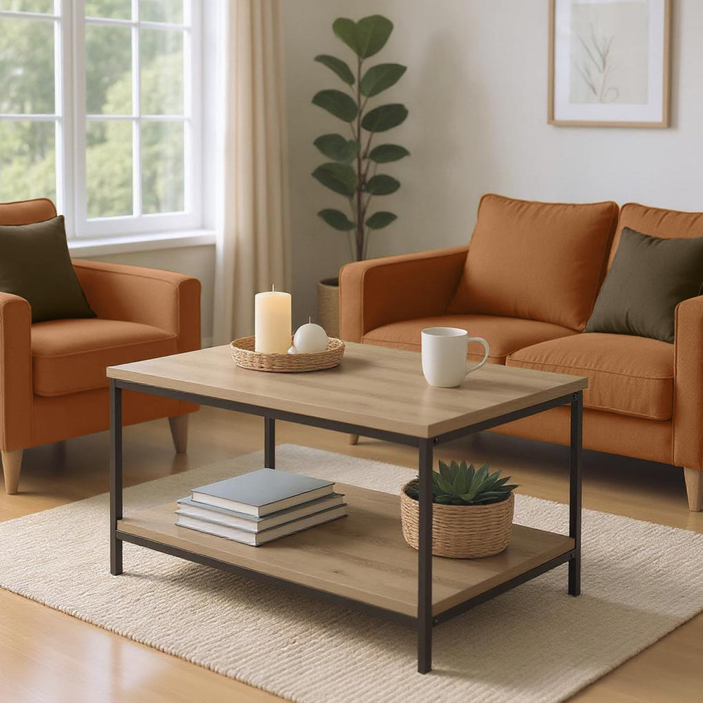 Rectangular Wooden Coffee Table with Bottom Shelf Q258