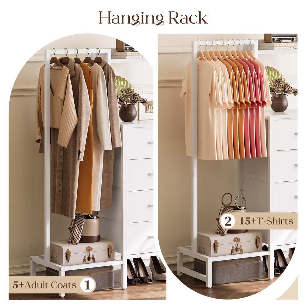White 4 Drawer Dresser with Hanging Rack C49514