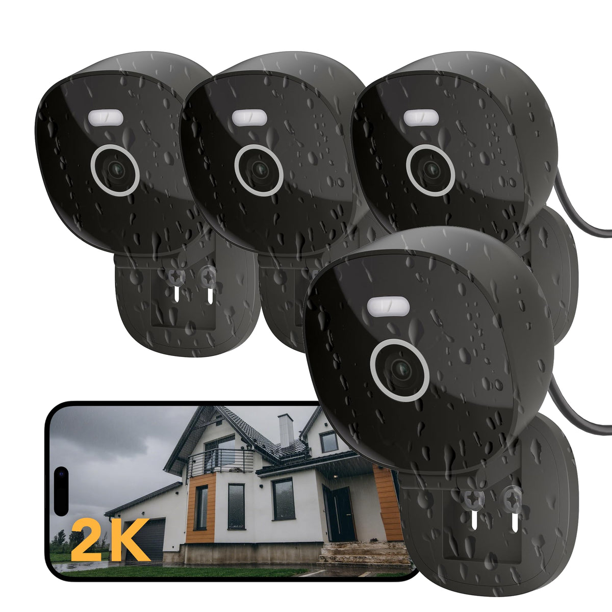 2K Wired Security Camera, Indoor/Outdoor, IP65 Waterproof Color Night Vision, Black E21635