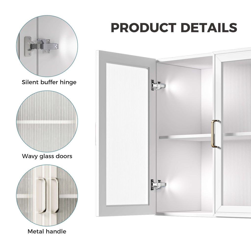 White Wall Cabinet with Acrylic Glass Doors and Adjustable Shelf, Set of 2 S80513
