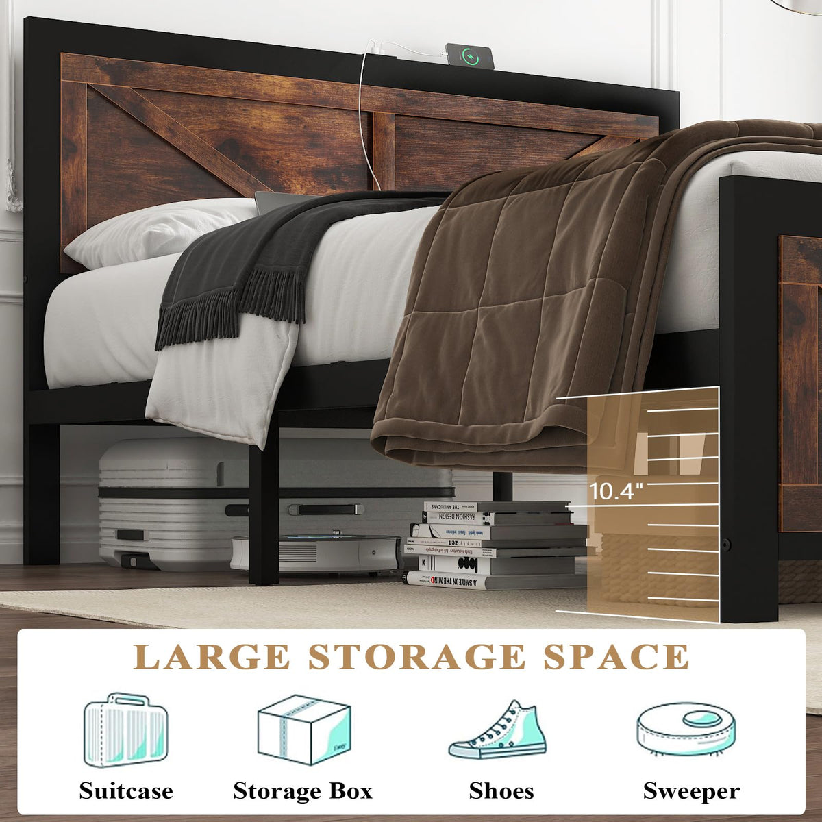 King Size Led Bed Frame with USB Charging Station D823