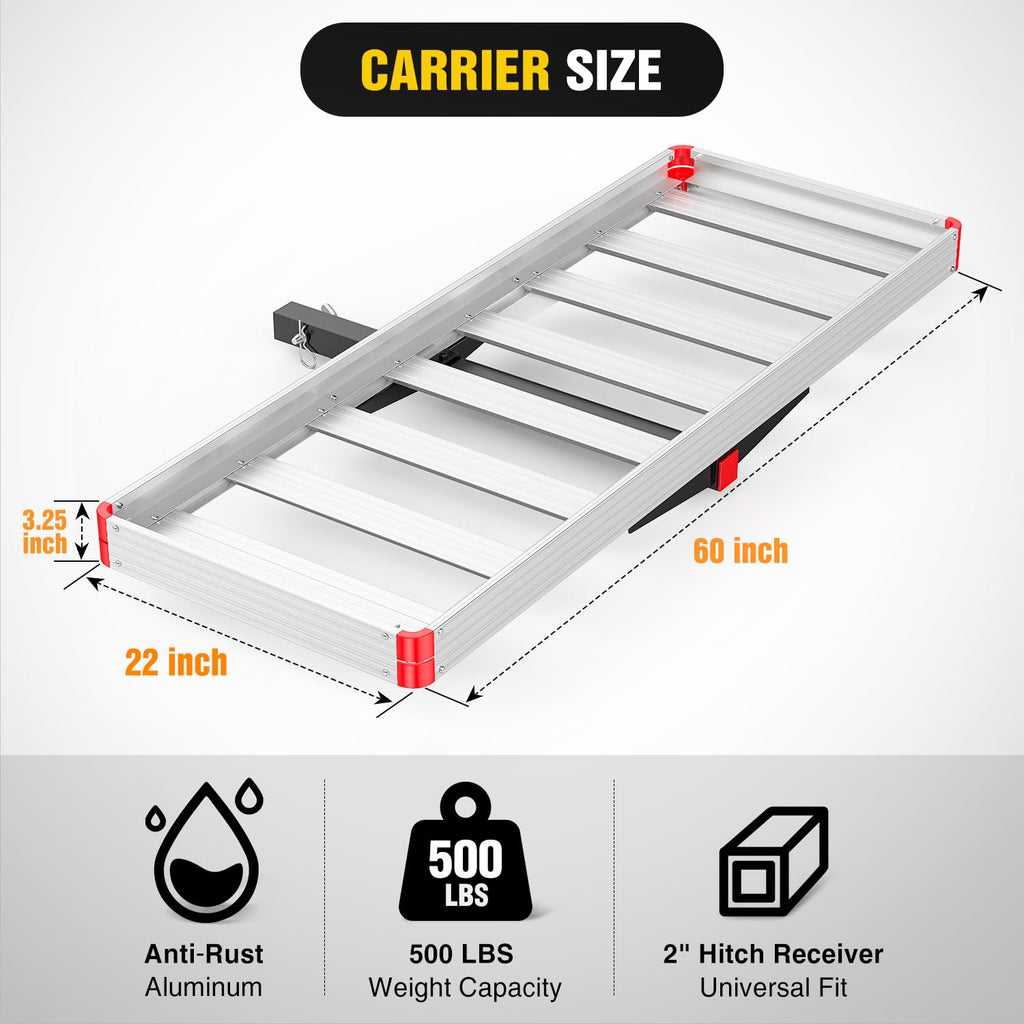 Aluminum Hitch Cargo Carrier 60" x 22" x 3.25" 500 lbs Cargo Basket for 2" Receiver V66919