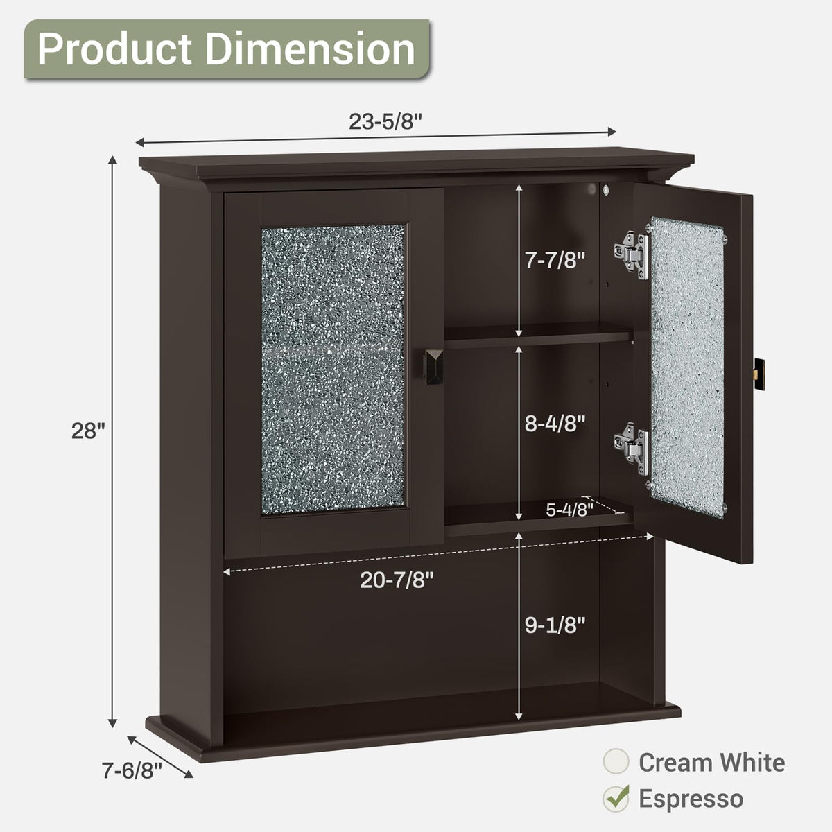 Wall Mount Medicine Cabinet with Tempered Glass Door T3147