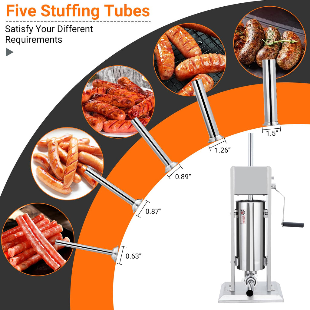 Manual Stainless Steel Sausage Stuffer with 5 Stuffing Tubes E844950