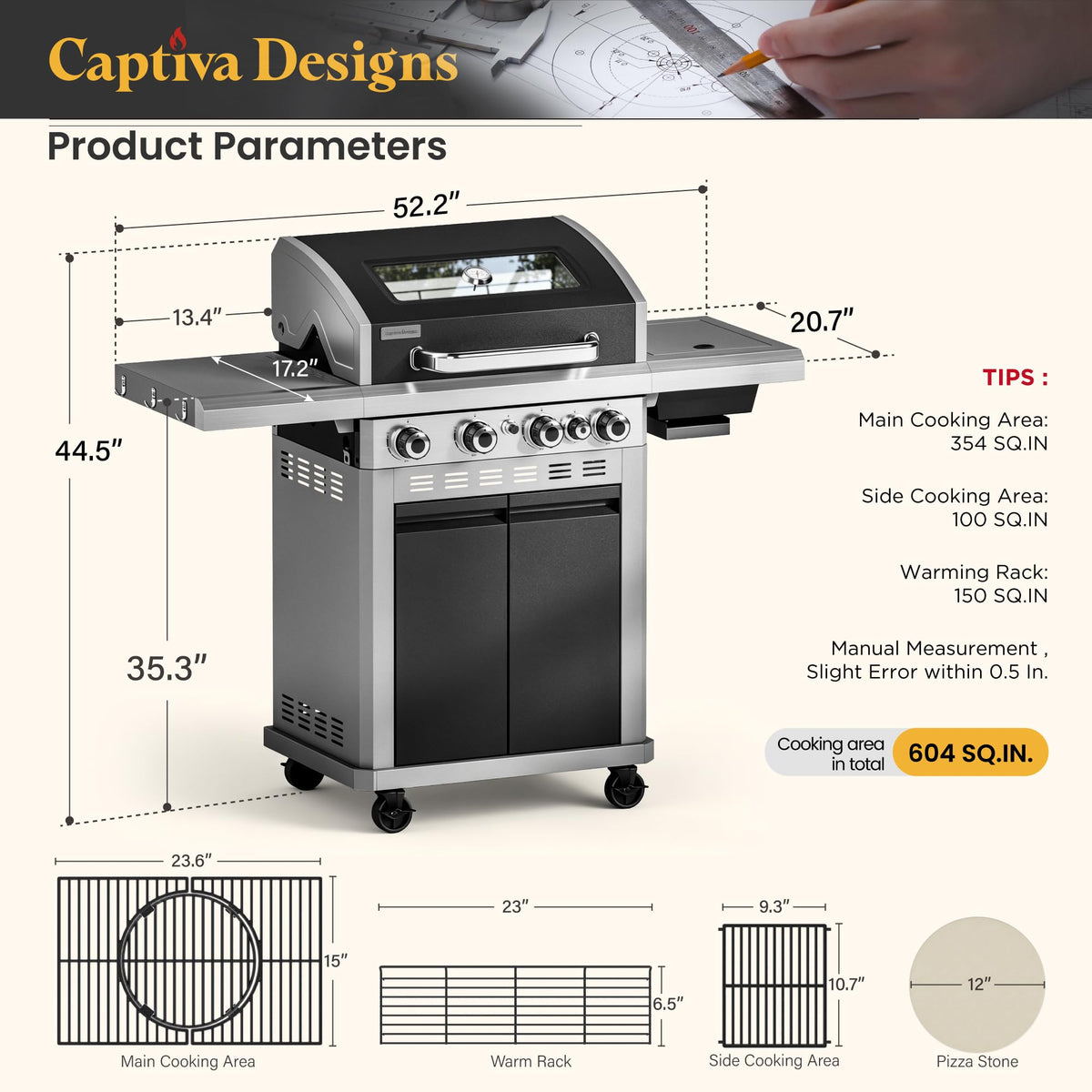 4 Burner Propane Gas BBQ Grill with Infrared Sear Burner N4185