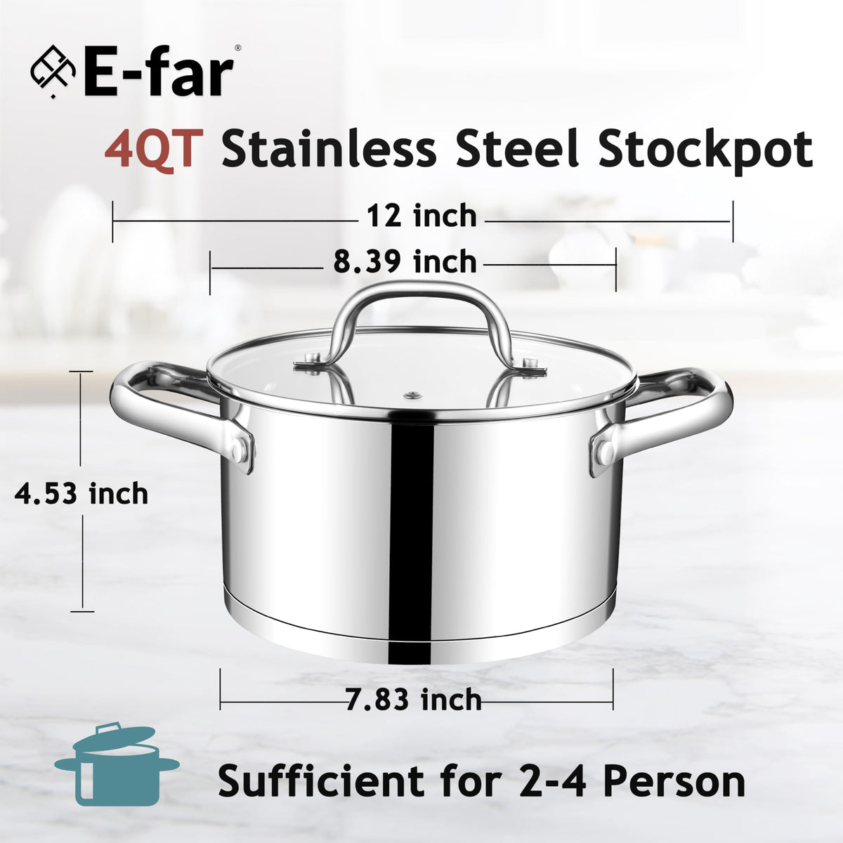4 Quart Stainless Steel Stock Pot with Lid U869806