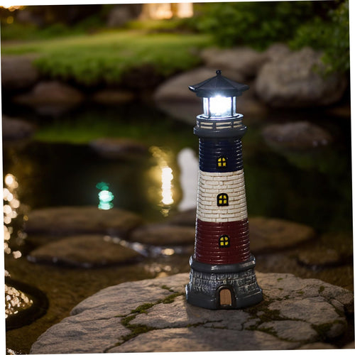 15" Tall Waterproof Resin Lighthouse Lamp with Rotating LED U92231