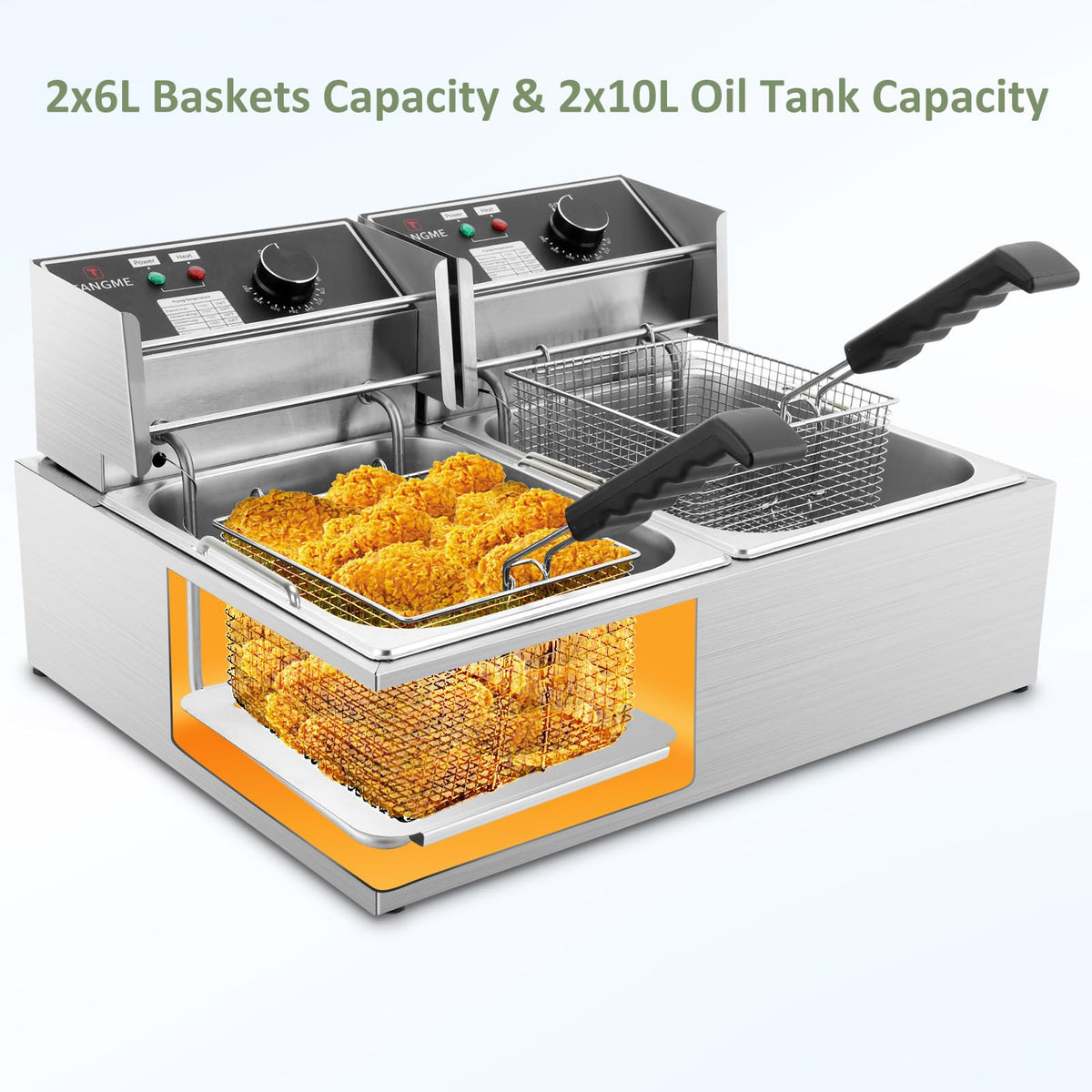 Commercial 3400W Electric Deep Fryer with 2x6.35QT Baskets C22906