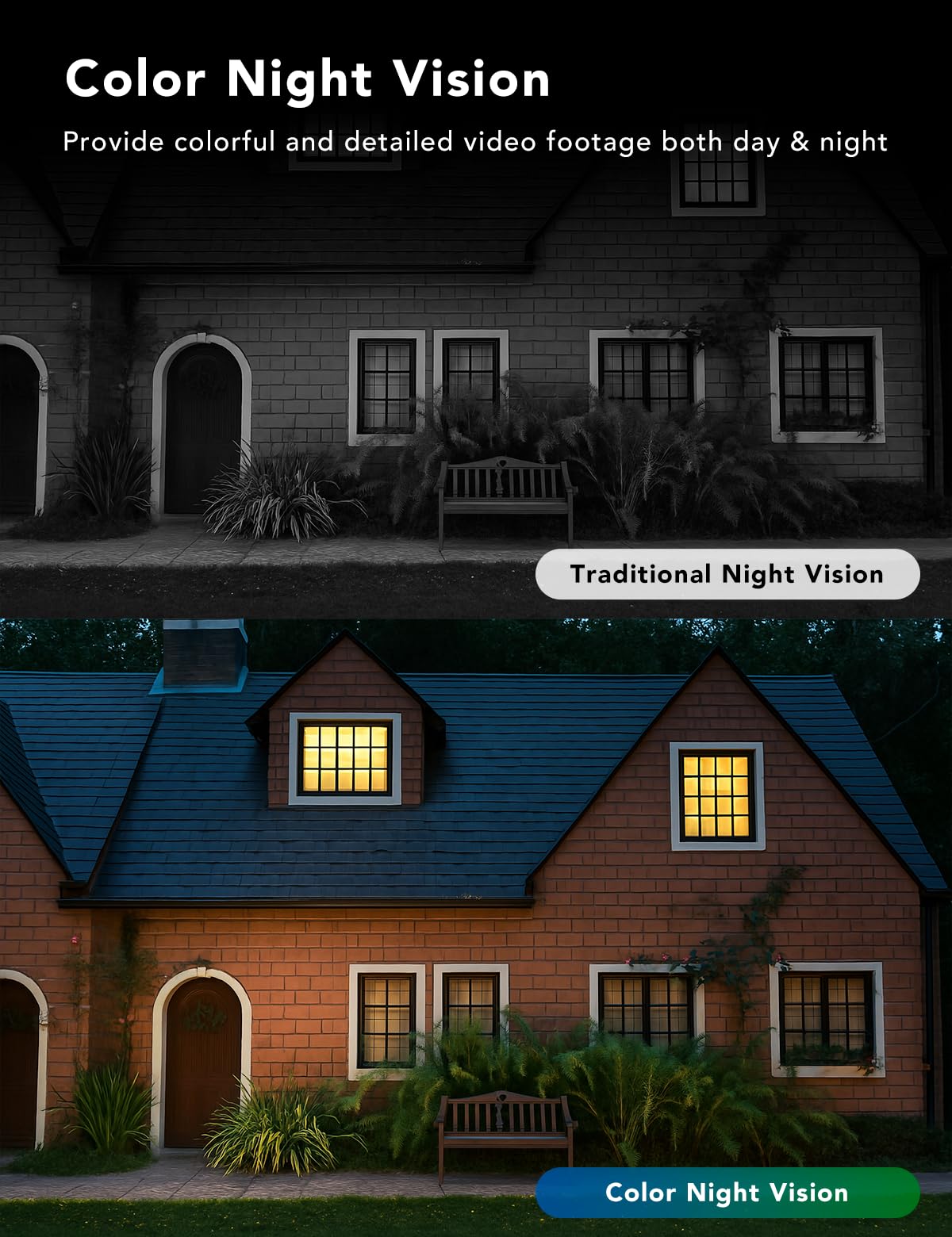 2K Wired Security Camera, Indoor/Outdoor, IP65 Waterproof Color Night Vision, Black E21635