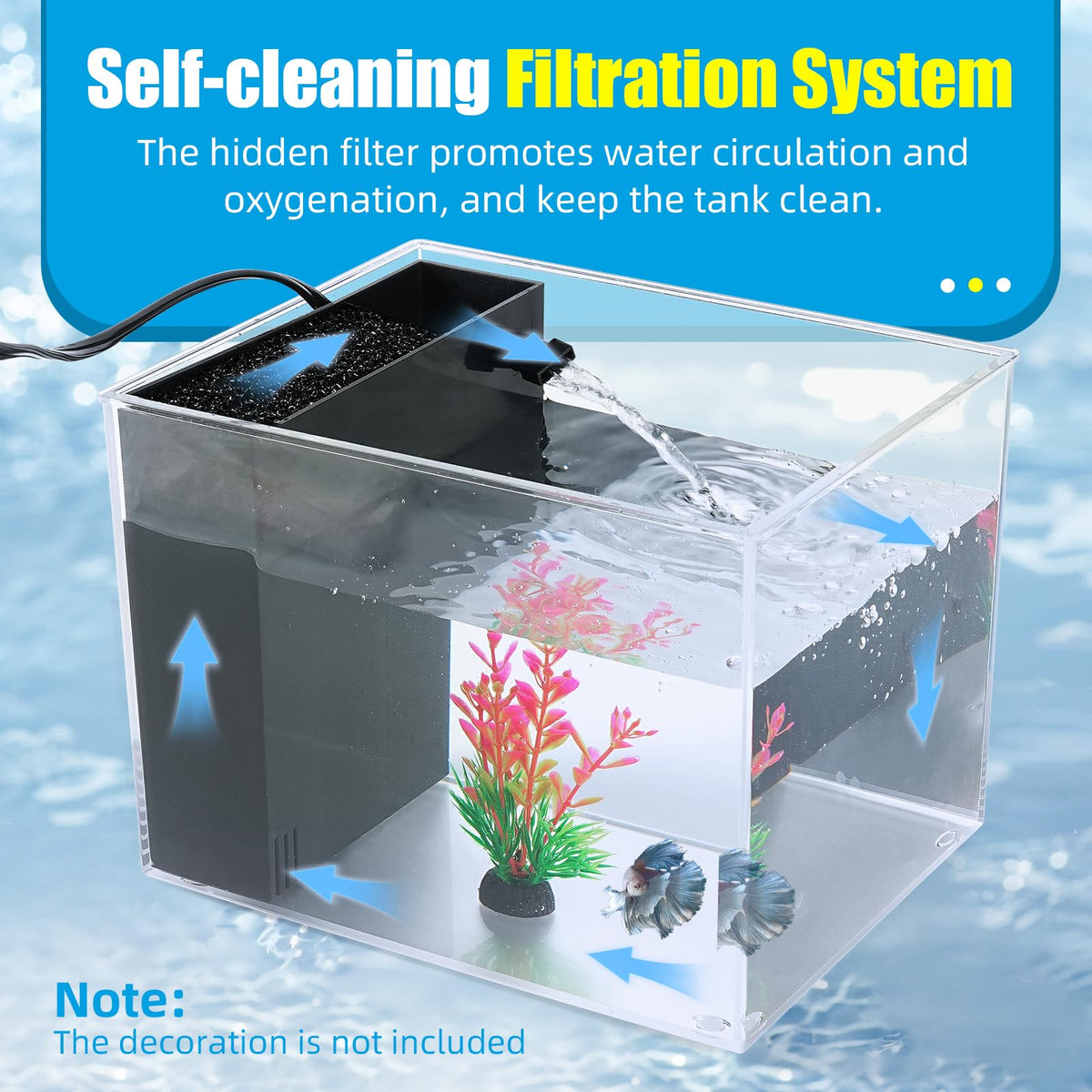 1 Gallon Betta Fish Tank with LED Light and Water Filter Pump E338966