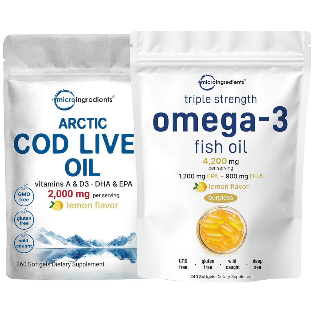 Omega 3 Fish Oil 4200mg & Cod Liver Oil 2000mg 360 Softgels Lemon Flavored U36025