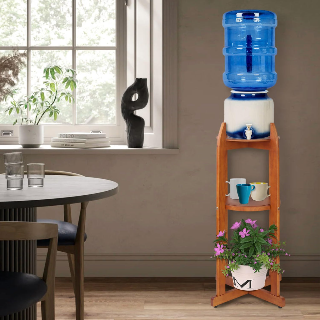 Solid Wood Water Dispenser Stand with 2 Shelves C522