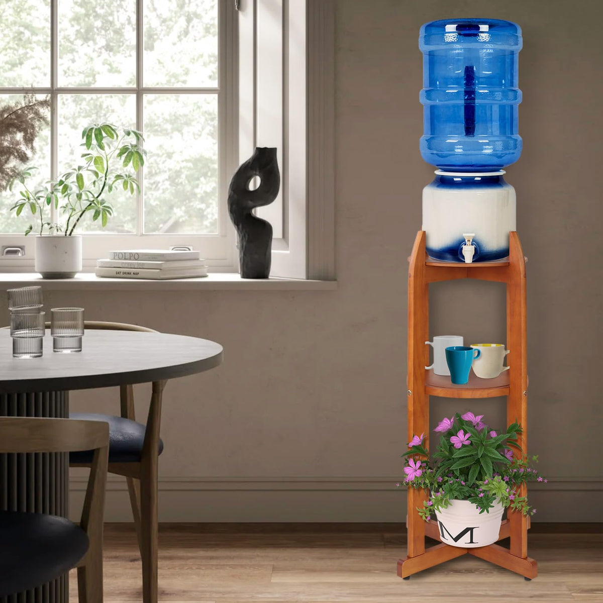 Solid Wood Water Dispenser Stand with 2 Shelves C522