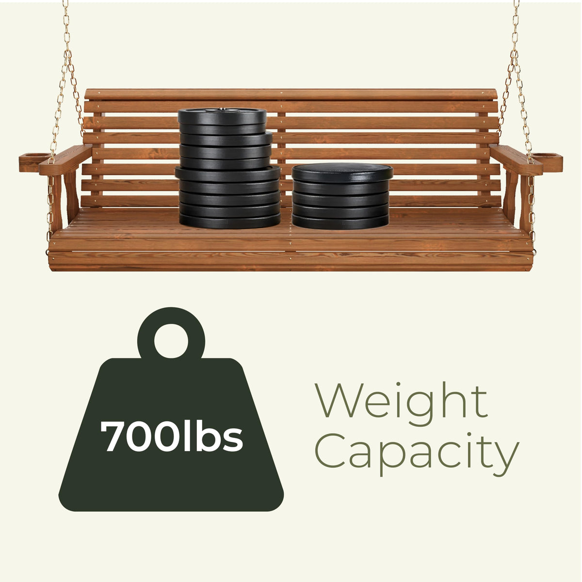 Heavy Duty 700 Lb Capacity Porch Swing with Cup Holders, 5 Foot Y965398