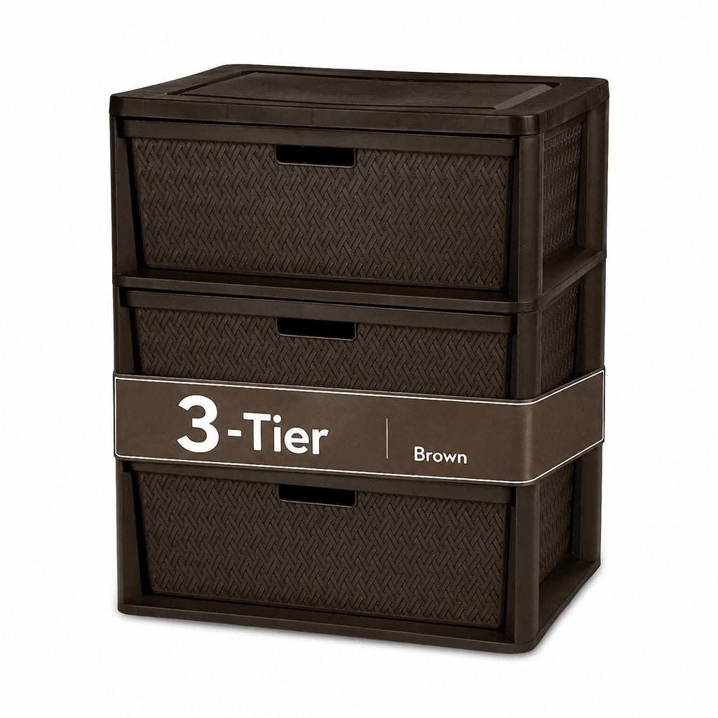 Brown 3 Drawer Plastic Storage Organizer T2496