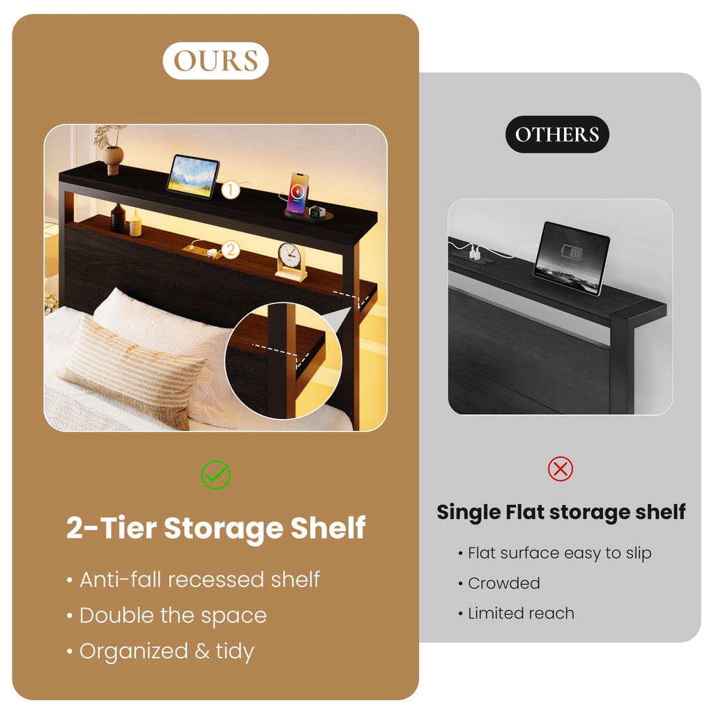 Twin LED Bed Frame with 2 Storage Drawers Y906524