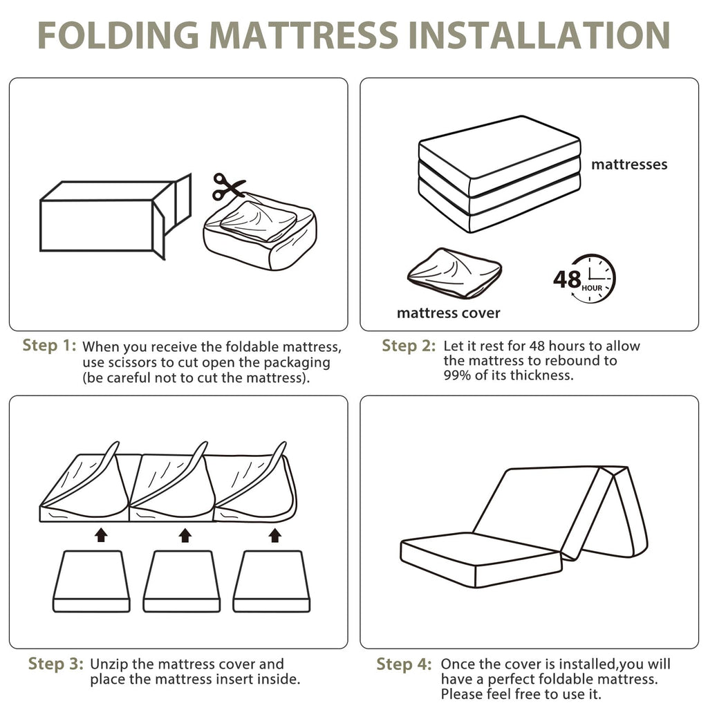 3 inch Tri Fold Memory Foam Mattress with Washable Cover C541505