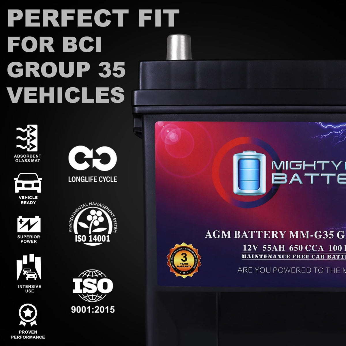 12V 55Ah AGM Replacement Battery N8044