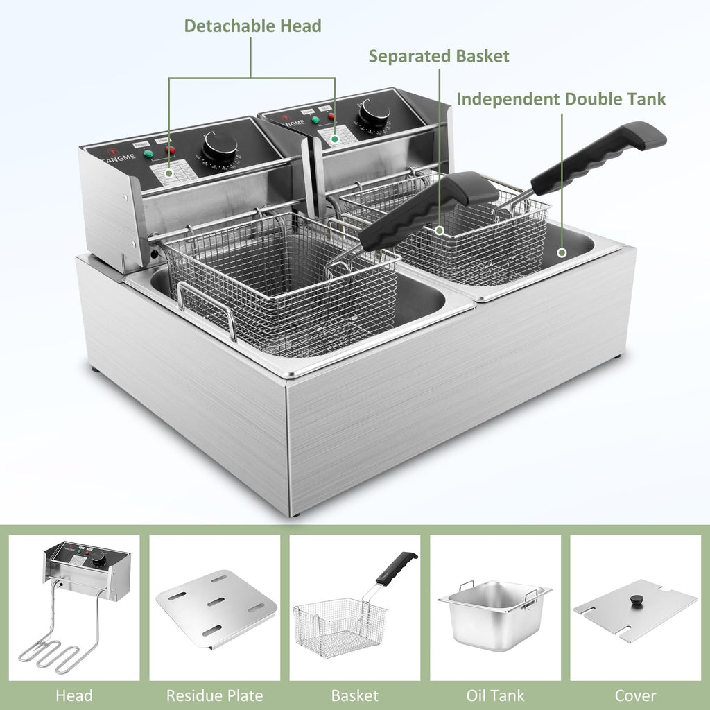Commercial 3400W Electric Deep Fryer with 2x6.35QT Baskets C22906
